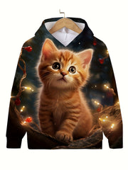 Girls 3D Kitty In Space Hooded Sweatshirt Pullover
