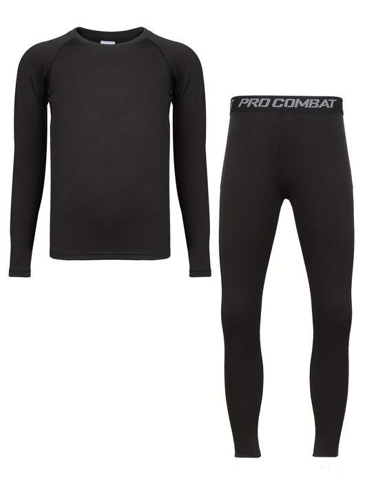 Kids Compression High Elastic Sets Solid Long Sleeve Crew Neck Pullover