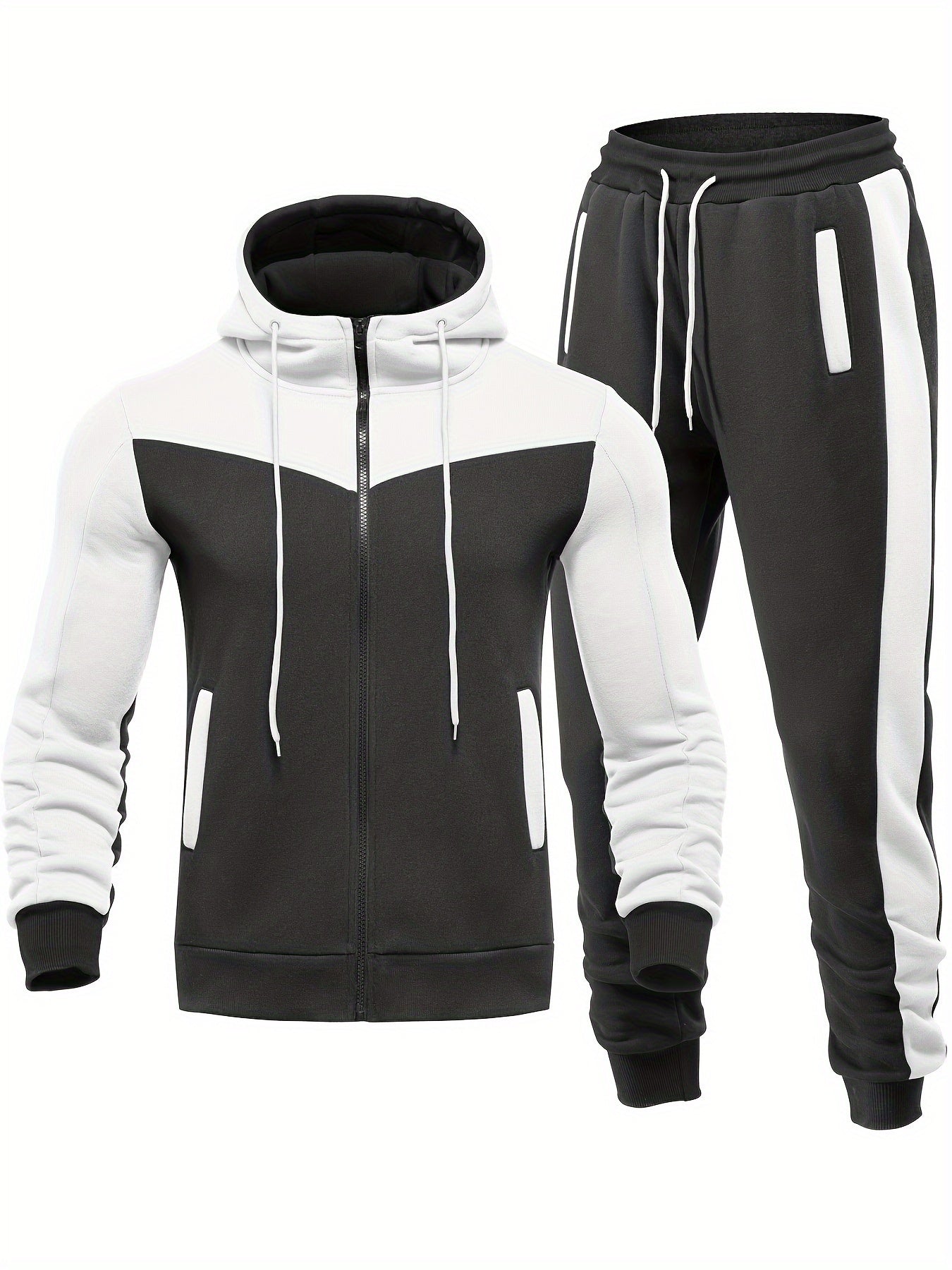 Men's Hooded Zip Jacket and Drawstring Sweatpants Set for Spring/Autumn