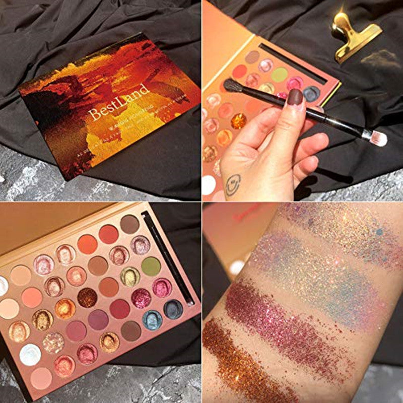 Glitter Eyeshadow Palette with Brush - Creamy Metallic and Matte Shades