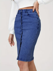 Slim Fit Denim Skirt High Waist Split Denim Skirt Women's Clothing