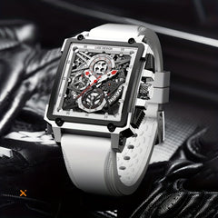 LIGE Boy's Top Hollow Square Sport Watch Leather Strap Waterproof Quartz WristWa
