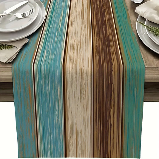 Rustic Linen Burlap Table Runner - Barn Wood Brown Teal - Farmhouse Style