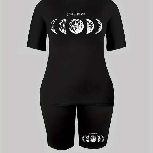  Moon & Letter Print Top & Shorts 2 Piece Set