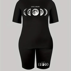  Moon & Letter Print Top & Shorts 2 Piece Set