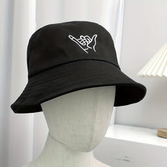 2pcs Gesture Embroidered Bucket Hat Set Unisex Sun Hat