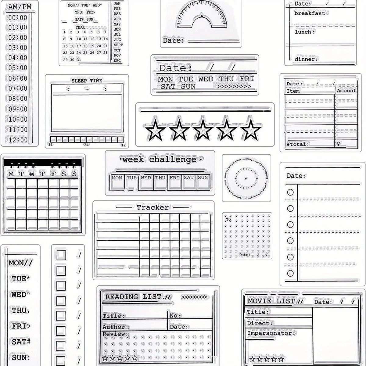 Clear Journal Stamp Set - Silicone Calendar Template