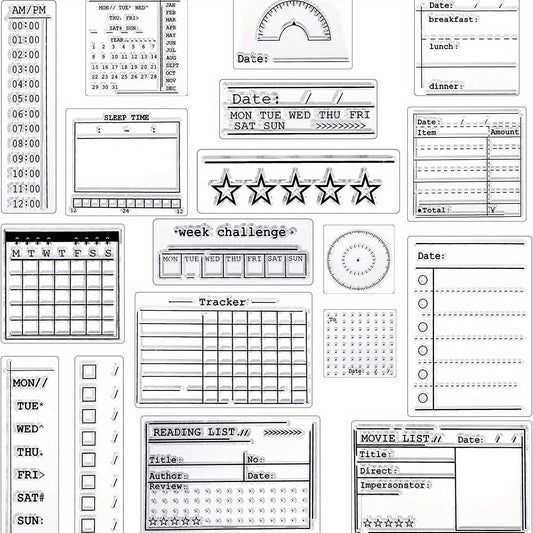 Clear Journal Stamp Set - Silicone Calendar Template