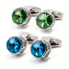 Colorful Crystal Hexagonal Cufflinks Retro Cuff Links For Men