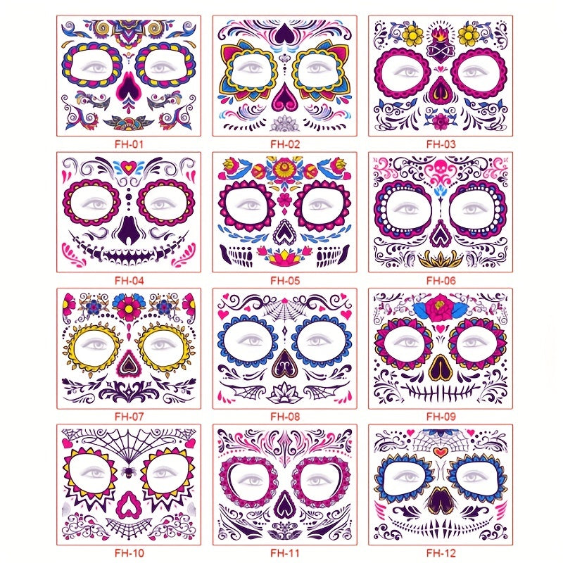 Fluorescent Halloween Face Sticker Tattoo - Masquerade Party Decoration