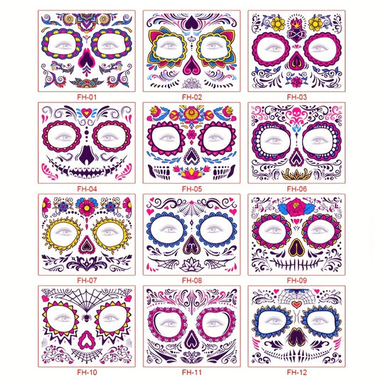 Fluorescent Halloween Face Sticker Tattoo - Masquerade Party Decoration