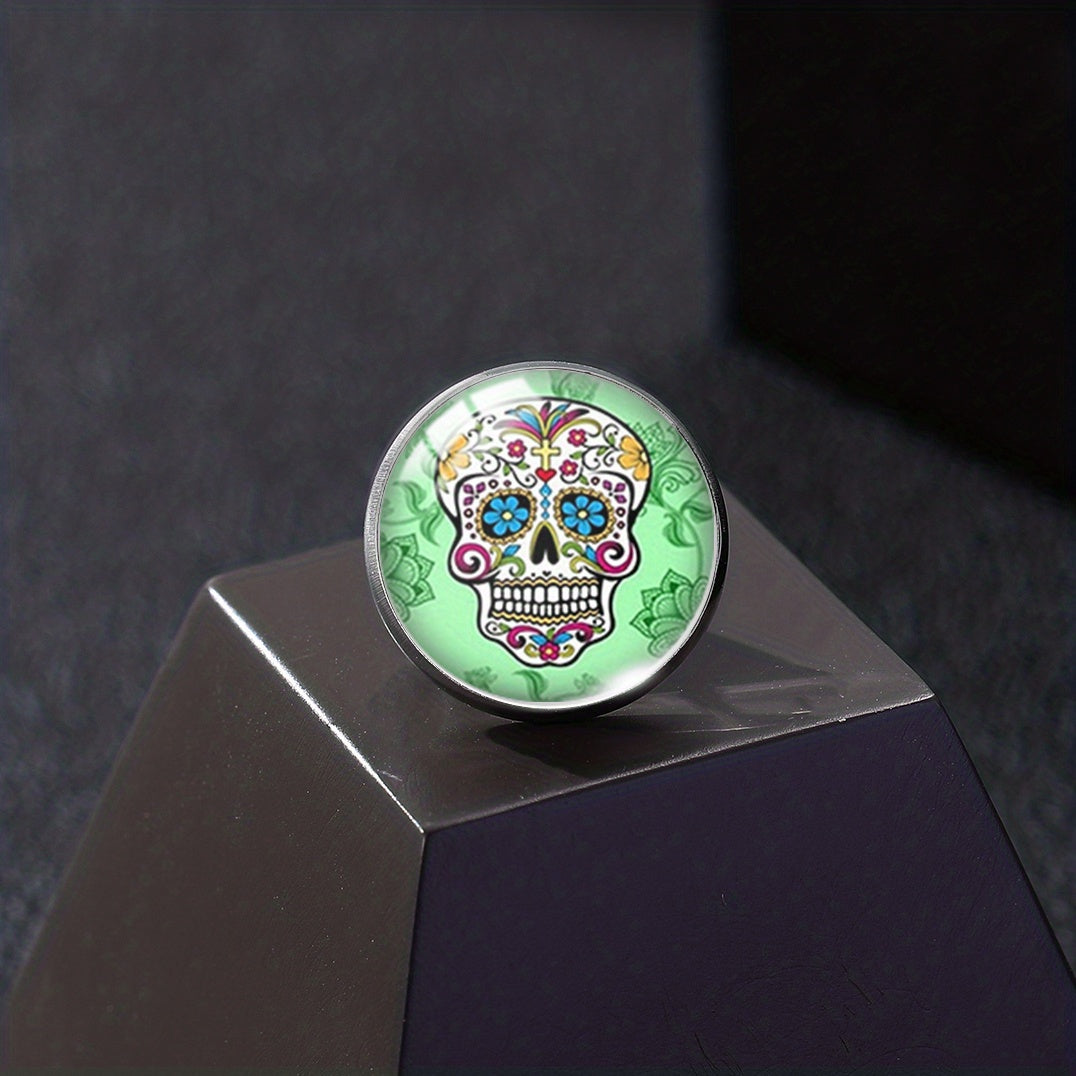 Punk Gothic Skull Head Time Gemstone Collar Pin Brooch