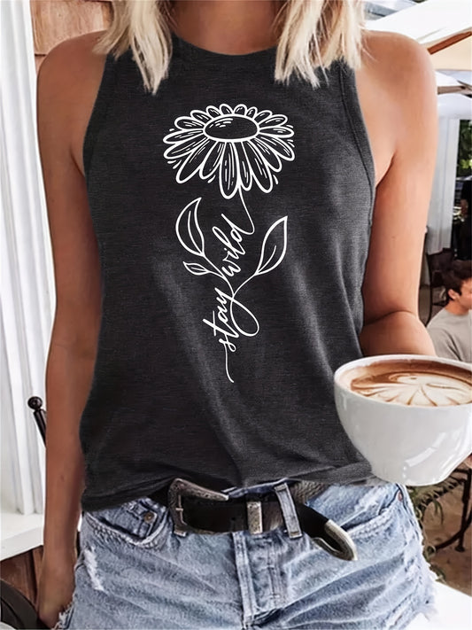 Flower & Stay Wild Print Tank Top Casual Top For Women