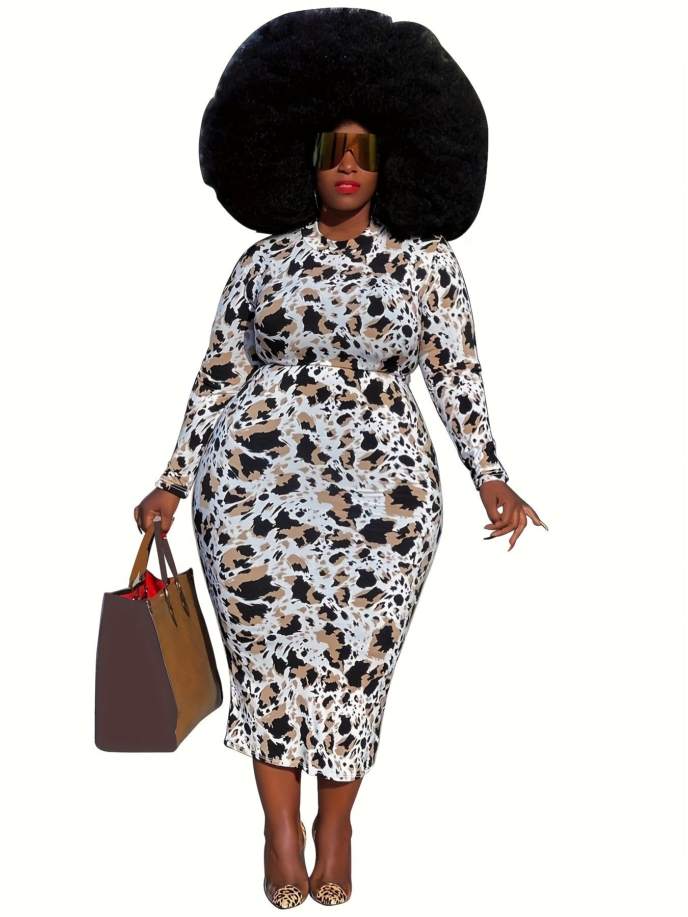 Leopard Print Long Sleeve Casual Dress with Belt