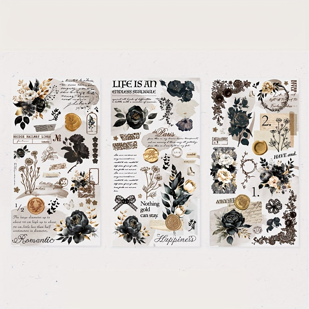 3pcs Lace's Banquet Series Retro Flower Bow Journal DIY Decorative Sticker Pack
