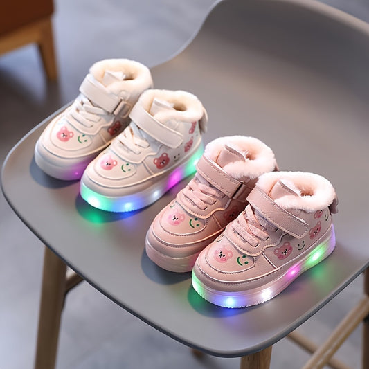 Girl's LED Light Up High Top Skate Shoes with Plush Lining