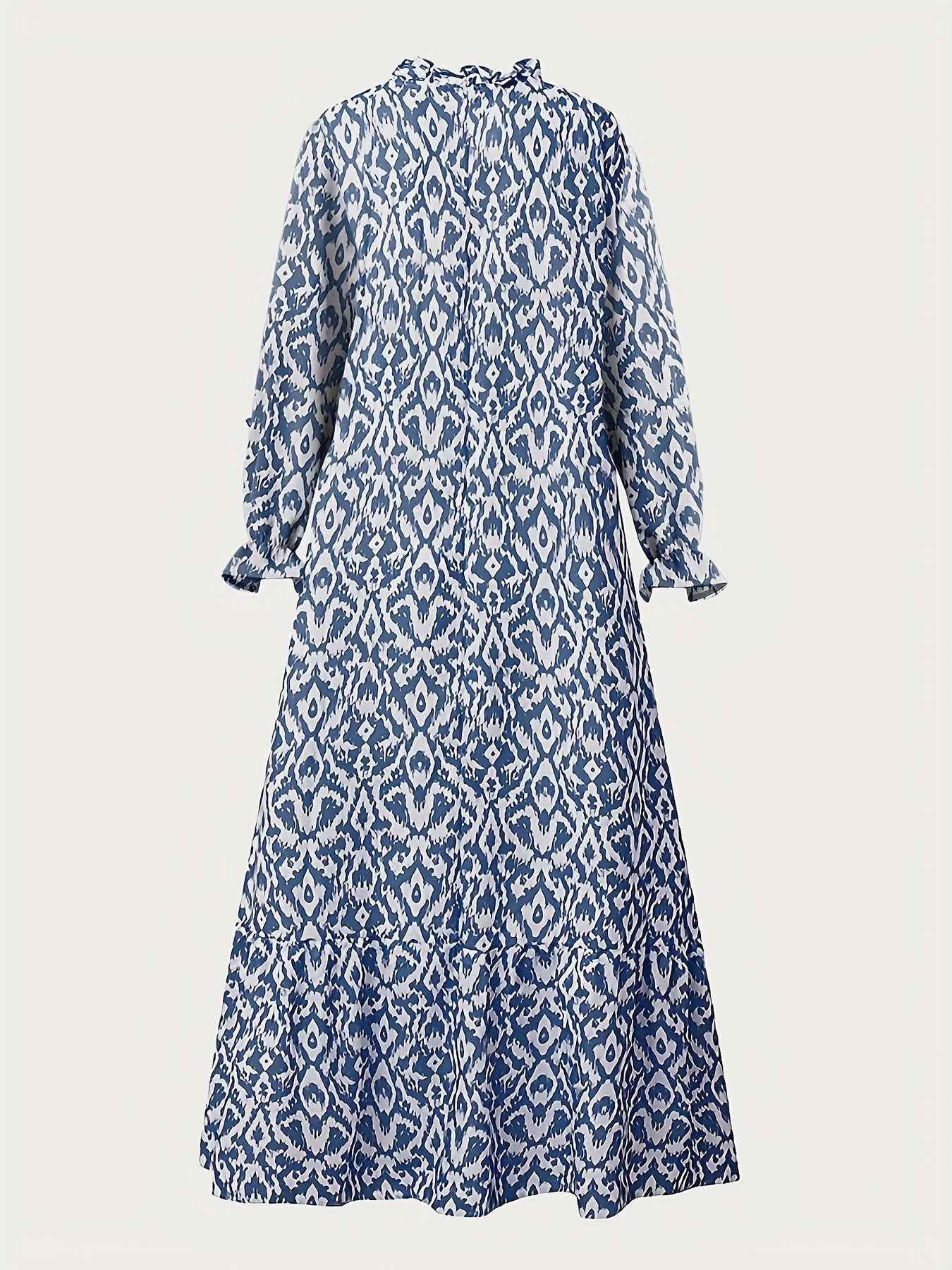  Boho Maxi Dress Allover Print Flounce Sleeve V Neck Smock