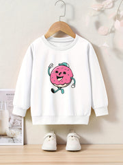 Cartoon Donut Print Girls Sweatshirt Long Sleeve Crew Neck Tops