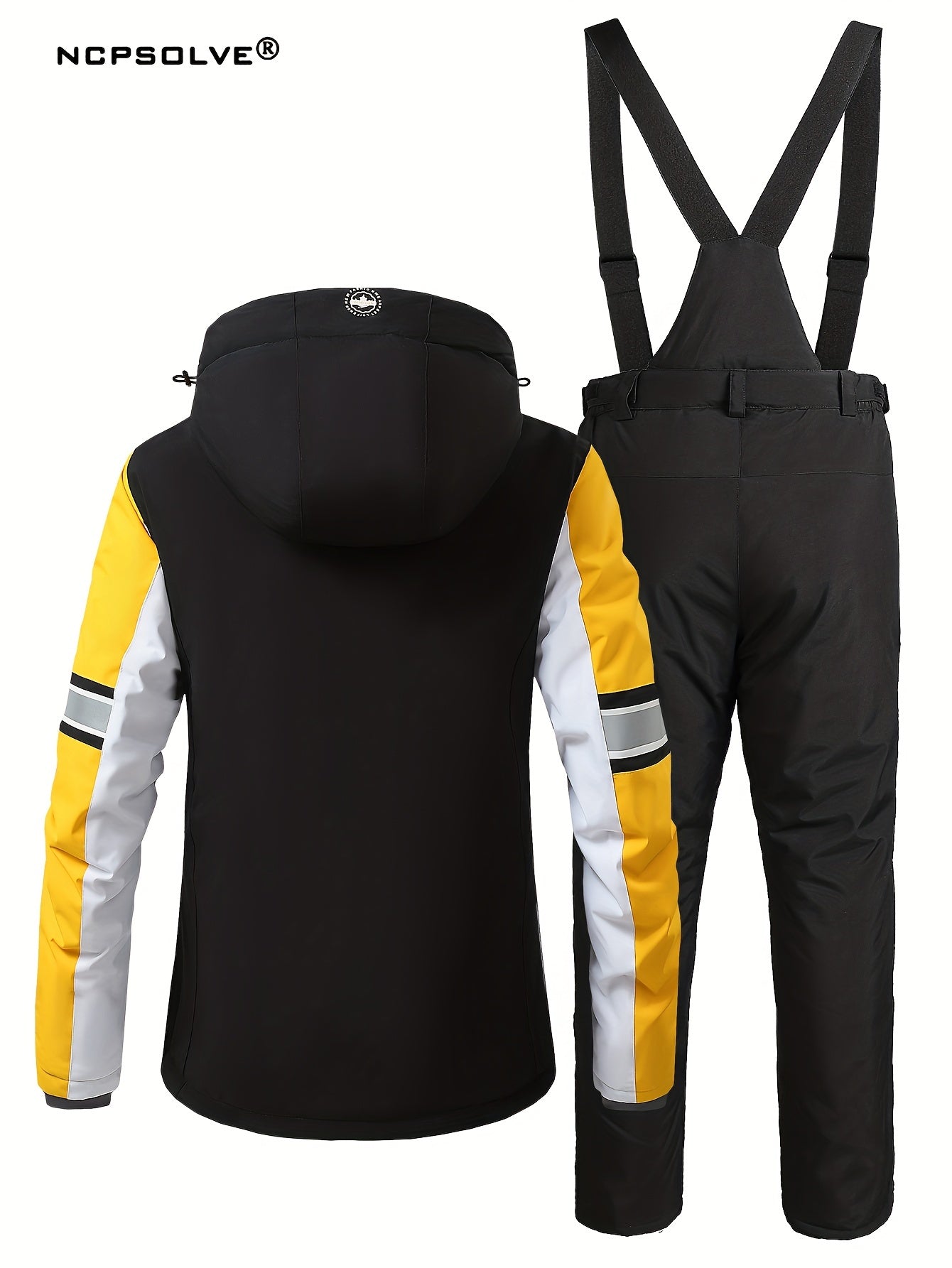 Colorblock Snowflake Ski Set Zip Hooded Jacket & Suspender Trouser