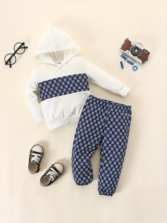 Infant Baby Hooded Top Pants Set Splicing 2pcs