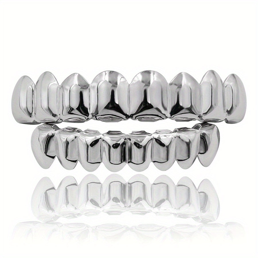 Silvery Teeth Grillz Set Top & Bottom Hip Hop Rapper Jewelry