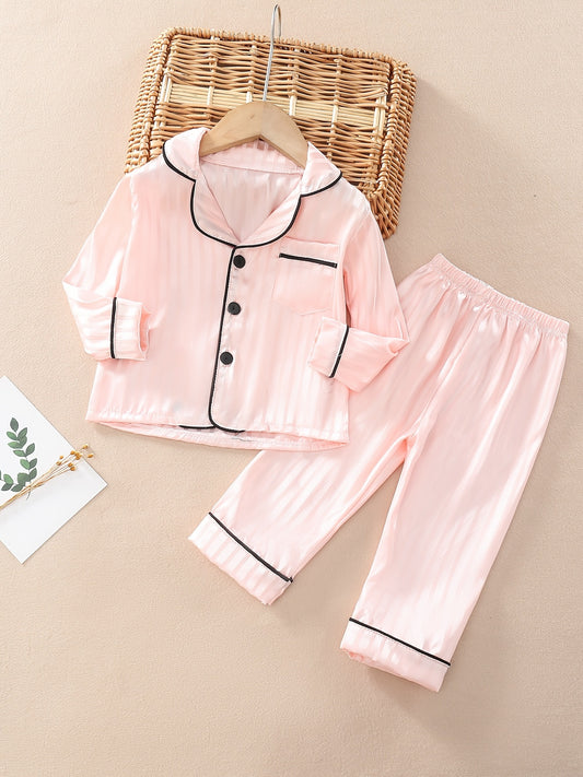 Girls 2pcs Button Down Long Sleeve Top & Pants Set