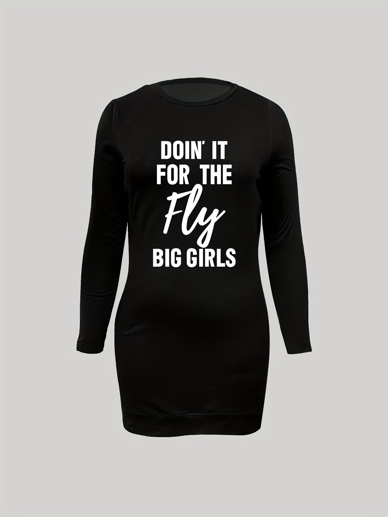  Slogan Print Long Sleeve Stretch Dress