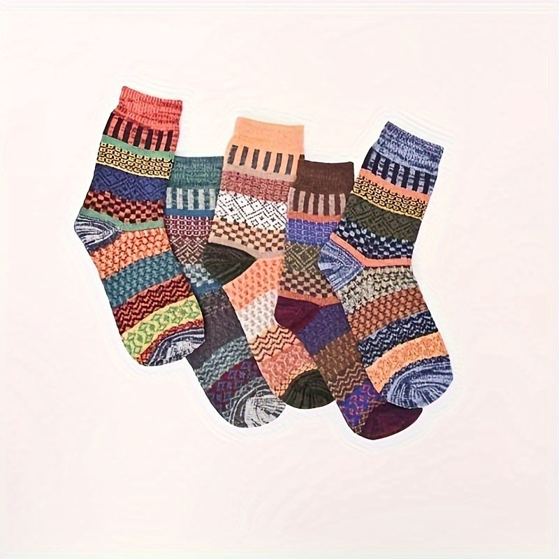 5 Pairs Winter Warm Socks Casual Knit Socks Outdoor Socks Thick Warm Socks