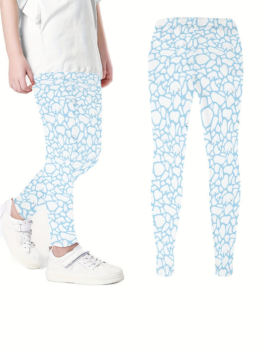 Dalmatian Print Girls Sports Leggings Elastic Tight Pants