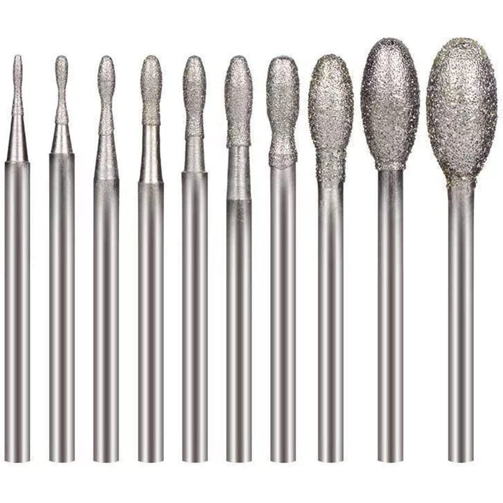10-Piece Diamond Grinding Drill Bits for Jade Carving Tools