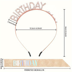 Glitter Rose Gold Birthday Sash and Crown Set