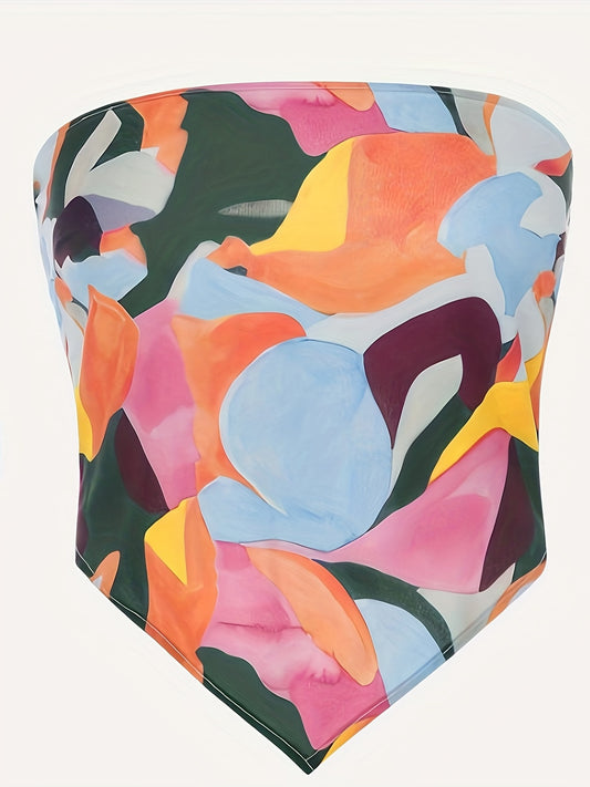 Abstract Print Tube Top Strapless Summer Casual Women's Clothing