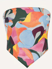 Abstract Print Tube Top Strapless Summer Casual Women's Clothing
