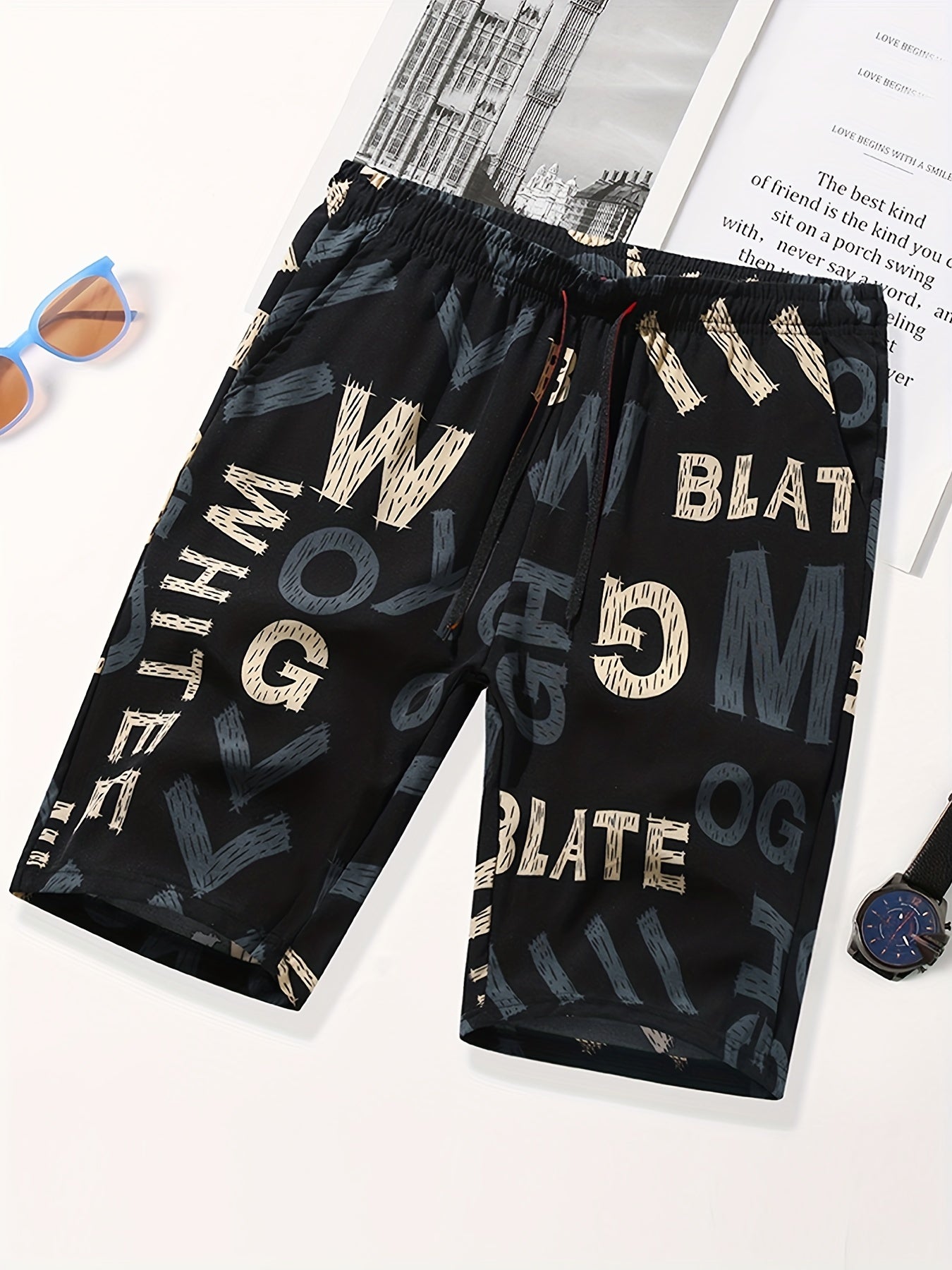 Men's Comics Beach Shorts Active Slightly Stretch Drawstring Shorts