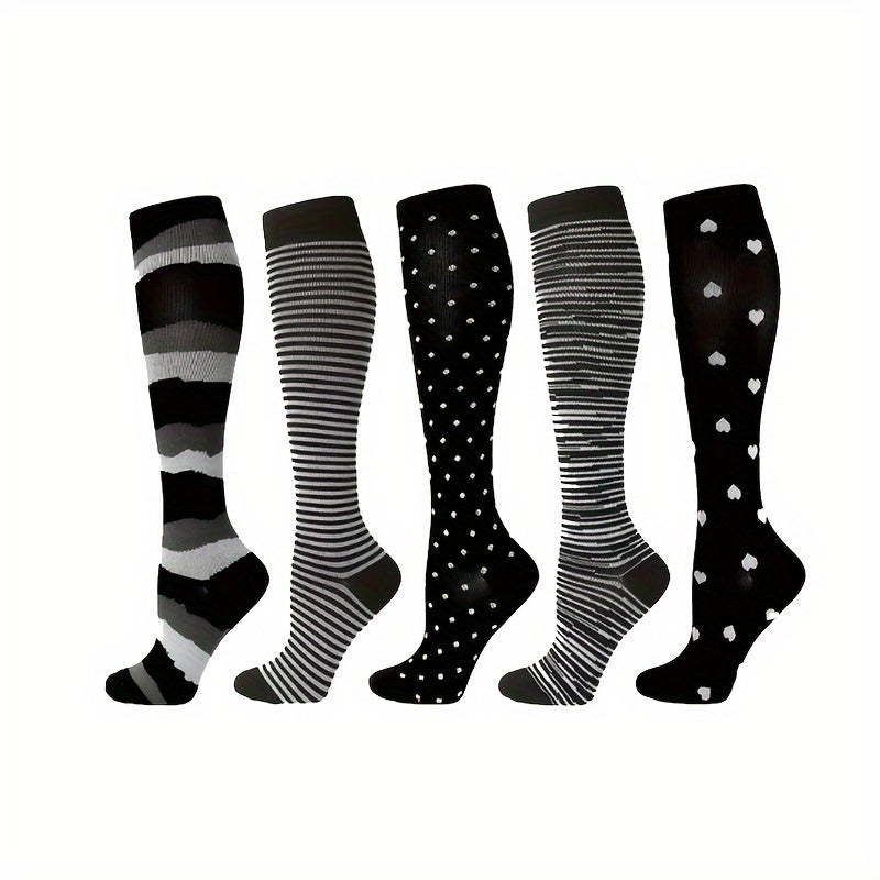 5 Pairs Compression Socks for Women Men 10-20 mmHg Knee High Compression Socks