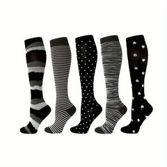 5 Pairs Compression Socks for Women Men 10-20 mmHg Knee High Compression Socks