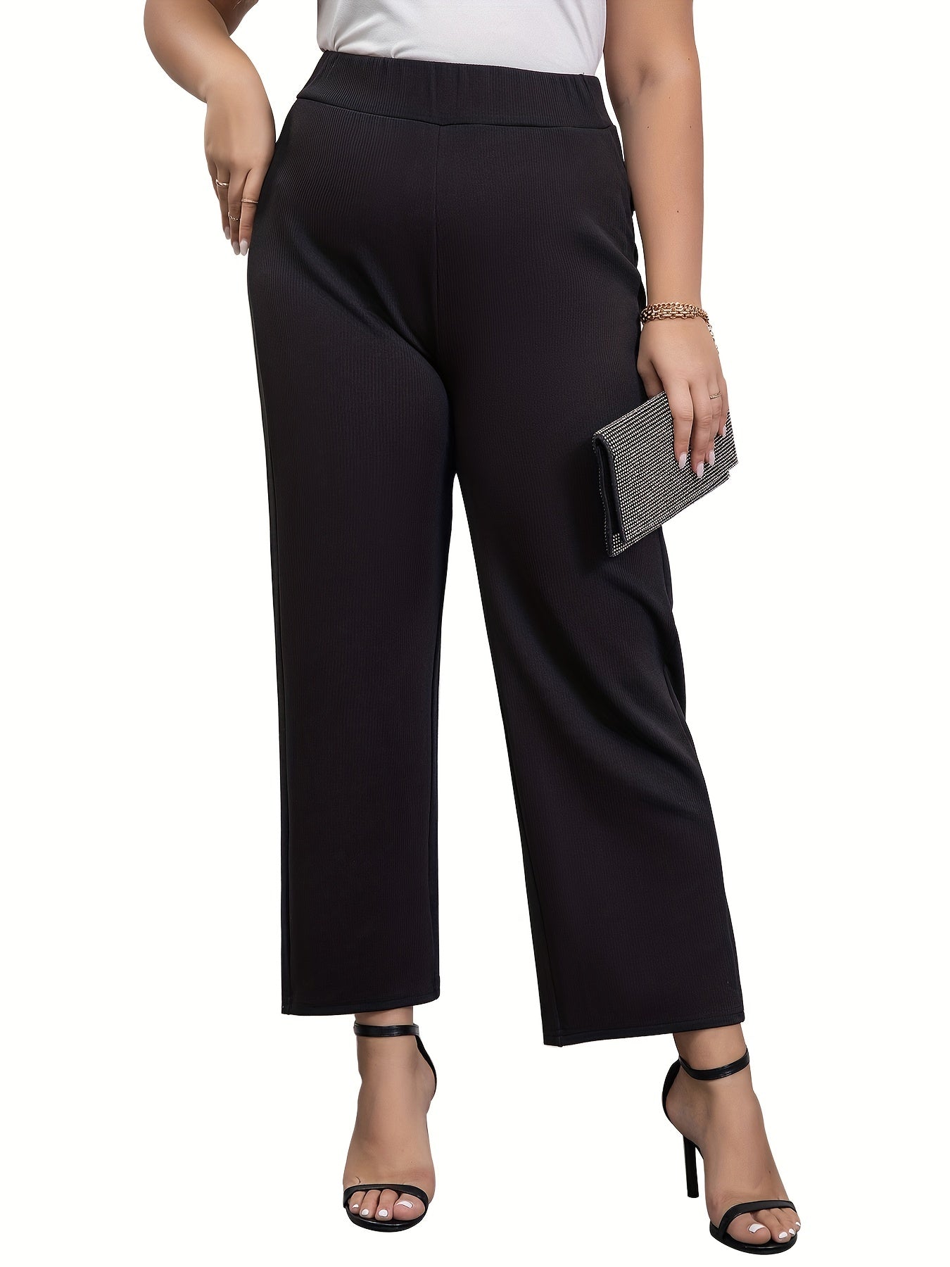  Solid Wide Leg Pants Women's Plus Wide Leg Pants