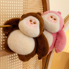 Fluffy Monkey Plush Doll Soft Fur Brown/Pink 9.84in Gift for Girls