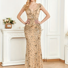Sequined Cap Sleeve Dress for Party & Banquet