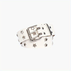 Pentagram Eyelet Rivet Belt Hollow Out PU Leather Belt Hip Hop Jeans Waistband