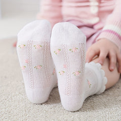 5 Pairs Girls Thin Floral Socks Spring Summer Accessories