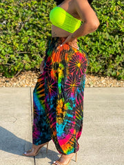  Tie Dye Drawstring Lantern Pants With Pockets