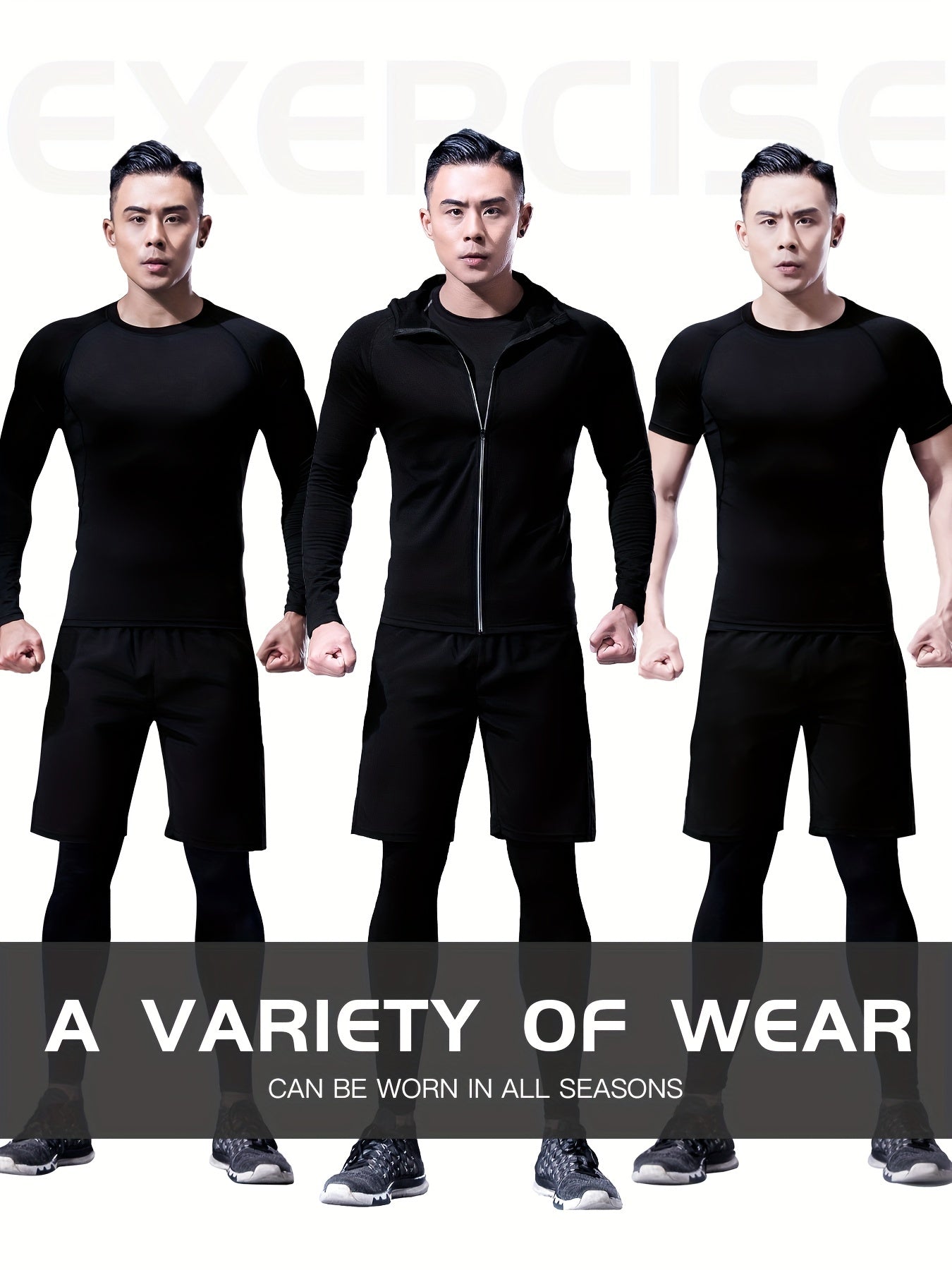 Men's Sports Set: Zip Up Hoodie Jacket & T-shirt & Shorts