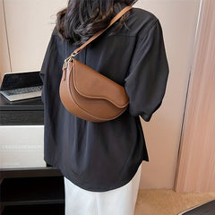 Retro Style Saddle Bag Women Solid Crossbody Versatile PU Leather Shoulder Purse