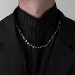 Men's Spiked Thorns Metal Barbed Wire Chain Necklace