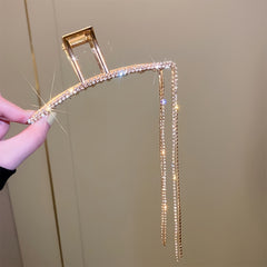 Vintage Hair Claw Clip With Tassel Nonslip Rhinestone Hair Clip