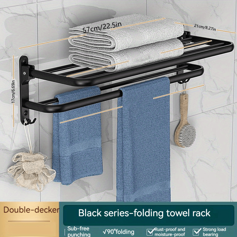 Aluminum Foldable Towel Rack Wall Mounted Bathroom Shelf