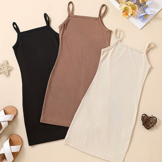 3pcs Toddler Girls Ribbed Cami Dress Party Summer Clothes