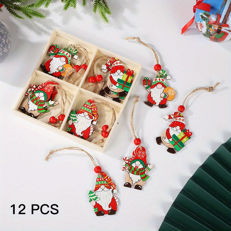 12pcs Christmas Painted Wooden Pendant Hanging Decor Room Decor