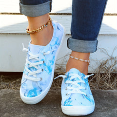 Women's Ink Print Canvas Shoes Lace Up Flat Walking Shoes Lightweight